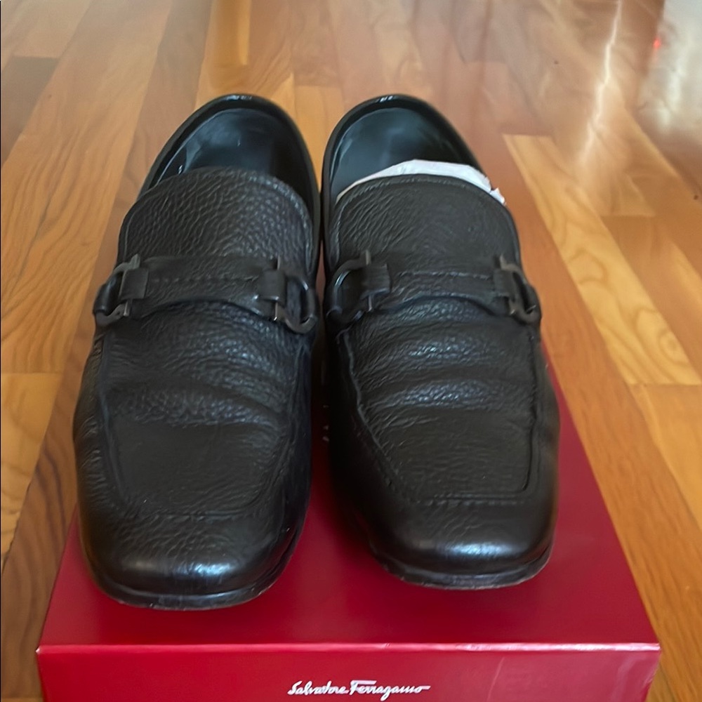 Salvatore Ferragamo Black Slip-On Loafers with Buckle